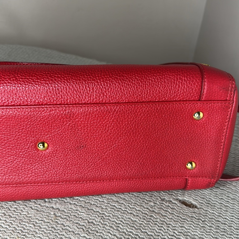 MCM Large Red Leather Studded Crossbody Tote Bag - Picture 13 of 15
